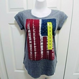 Lucky Brand Gray Patriotic USA Flag Graphic Tee